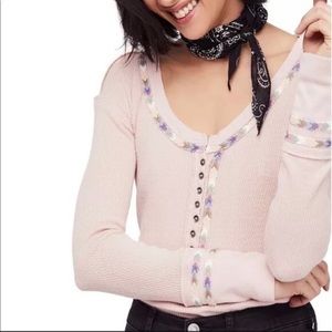 Free People Pink Rainbow Chevron Embroidered Thermal We The Free Henley. SMALL